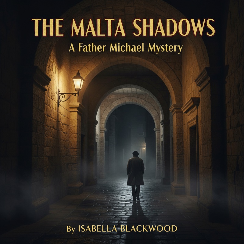 Murder in Malta book cover — dark Mediterranean alleyway